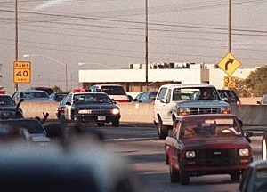 Motorists Wave At O.J. Simpson During Police Freeway Pursuit OJ Bronco Chase
